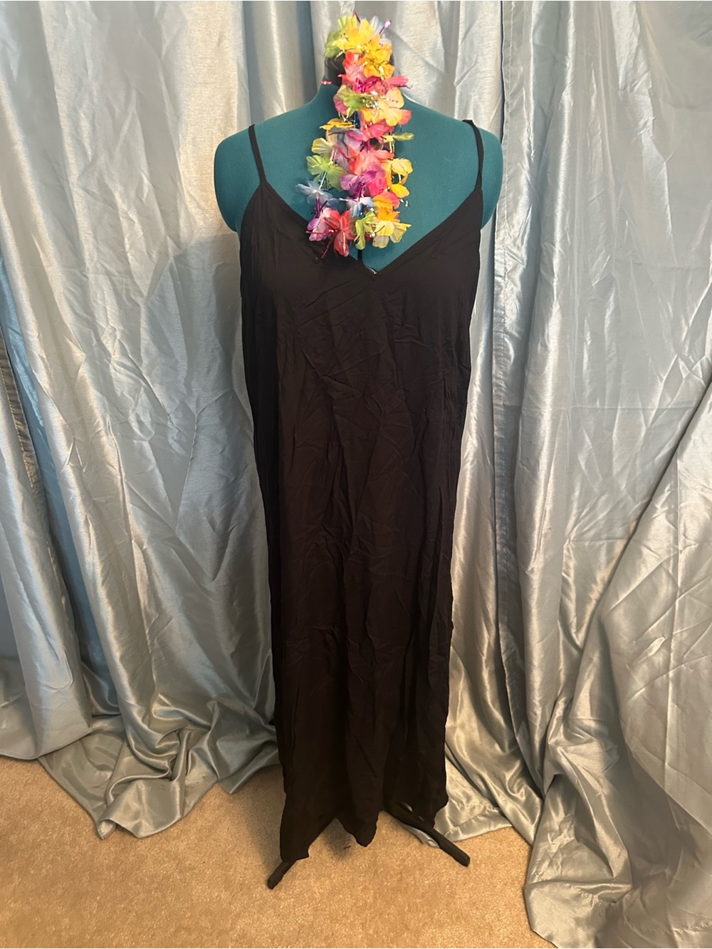 Old Navy Classic Black Slip Maxi Dress with adjustable Spaghetti Straps XL